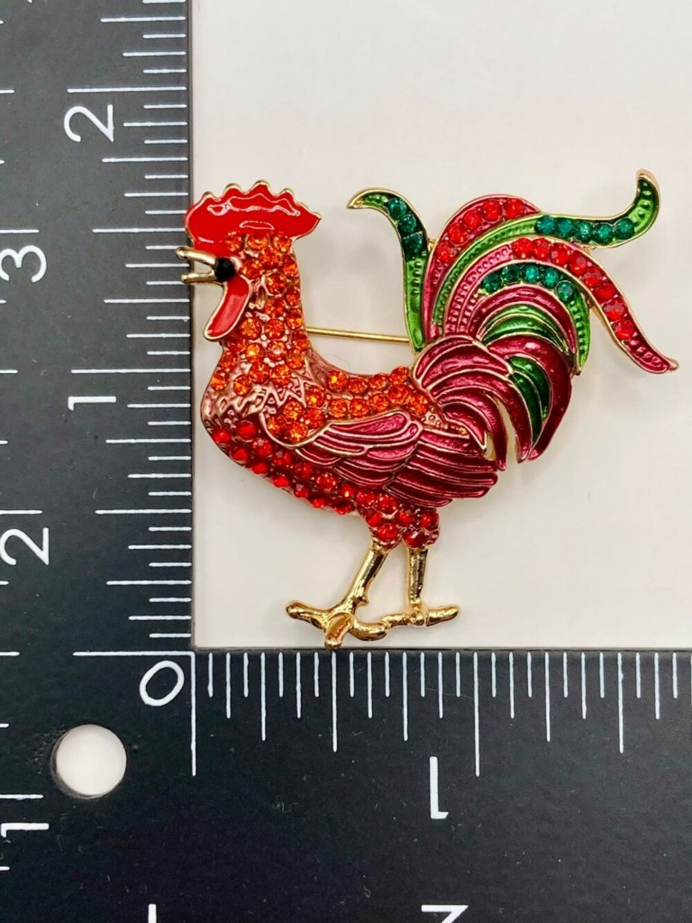 Colorful Rooster Rhinestone Brooch Pin -108B - Picture 5 of 5